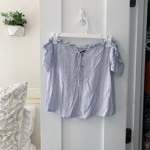 Off the Shoulder Blue Striped Top